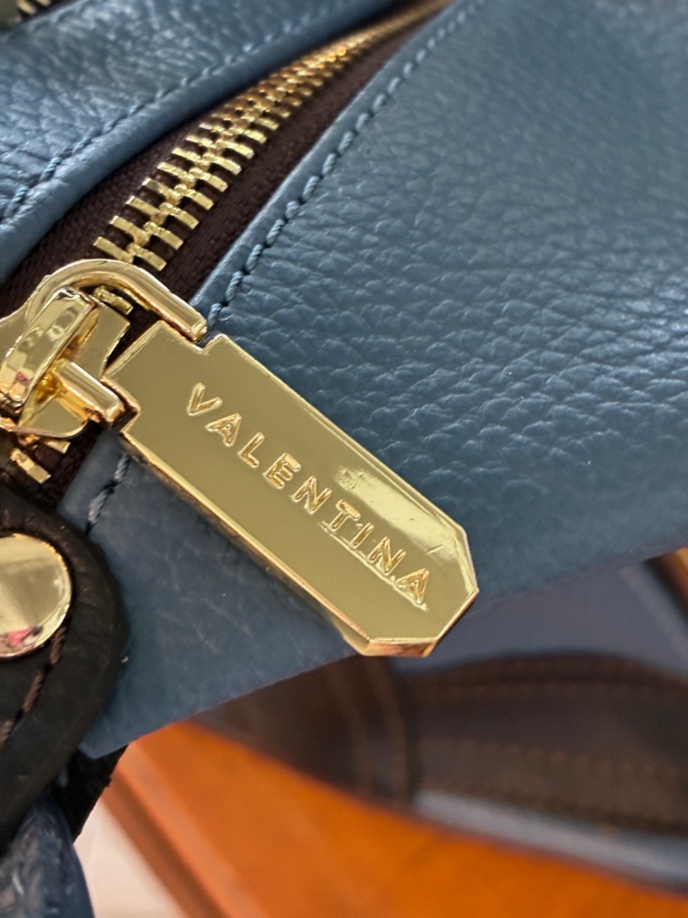 Valentina Blue and Dark Brown Leather Backpack - Picture 3 of 16